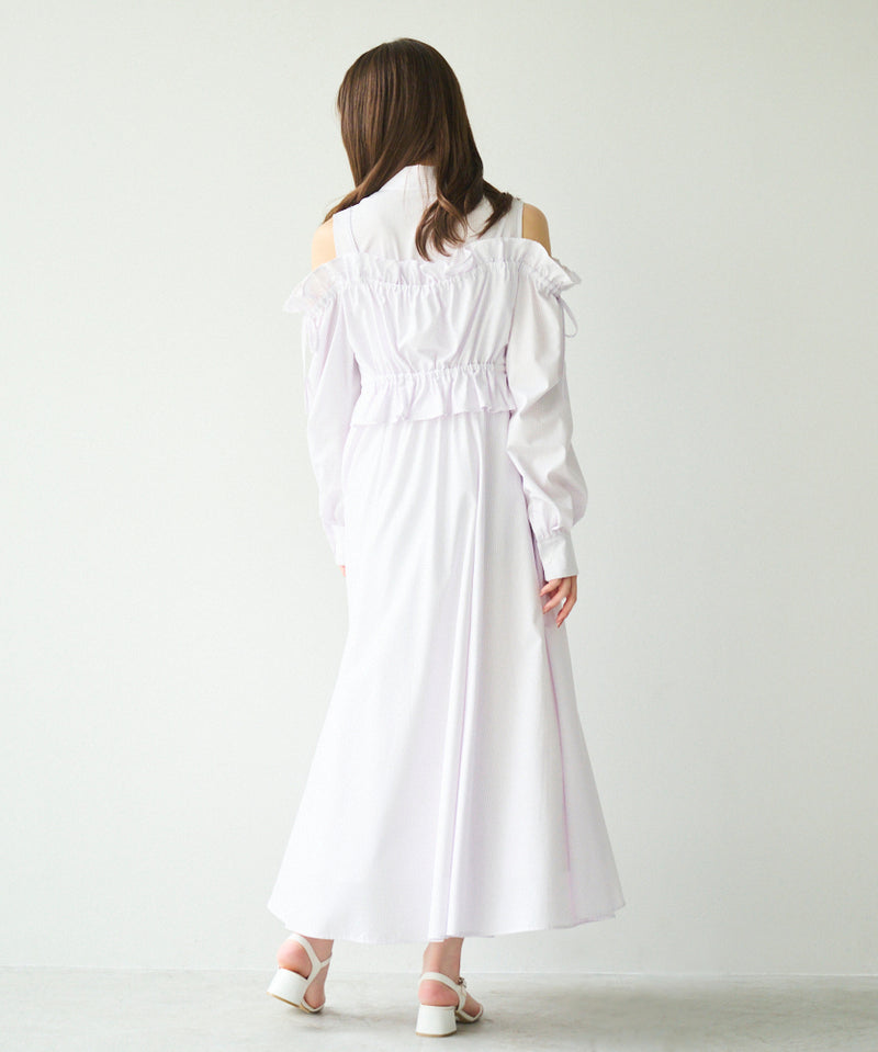 layered design striped shirt dress