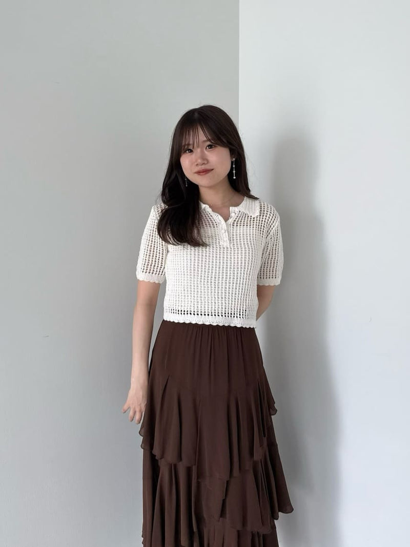 crochet polo collar knit top