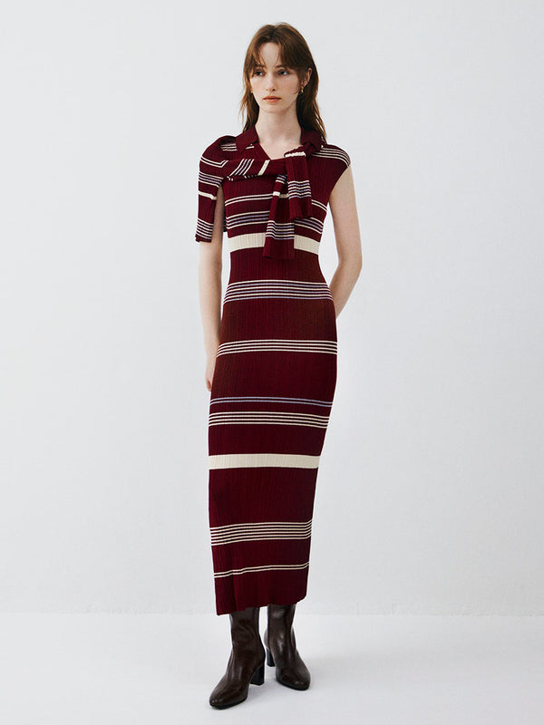 polo collar ensemble ribbed knit dress