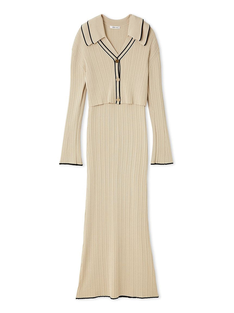 polo collar ensemble ribbed knit dress
