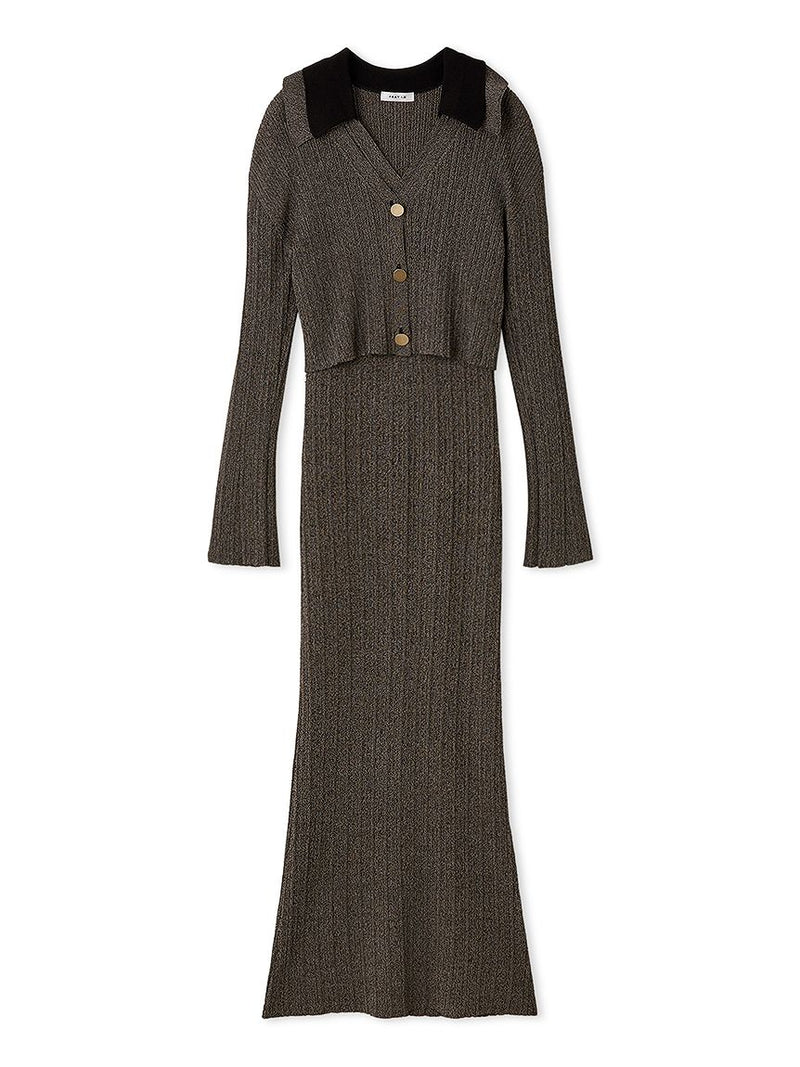 polo collar ensemble ribbed knit dress