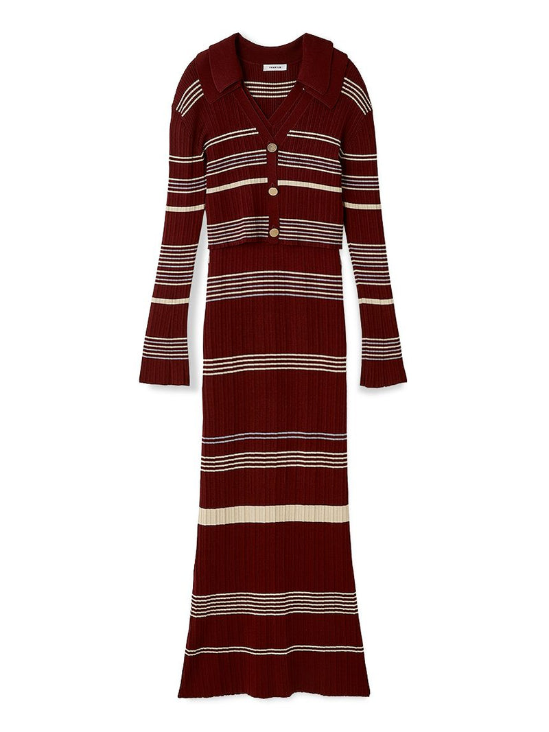 polo collar ensemble ribbed knit dress