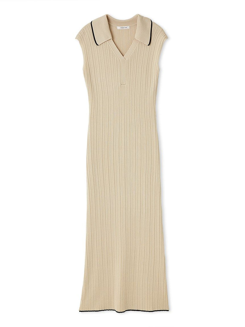 polo collar ensemble ribbed knit dress