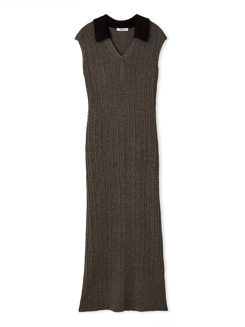 polo collar ensemble ribbed knit dress