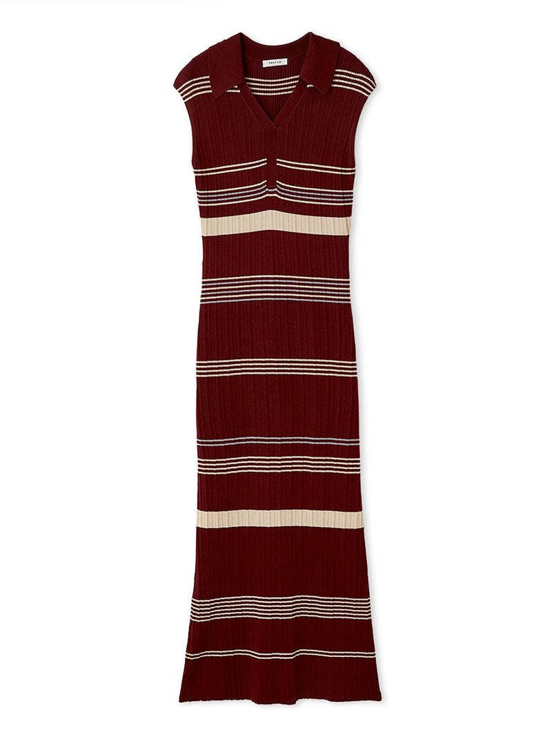 polo collar ensemble ribbed knit dress