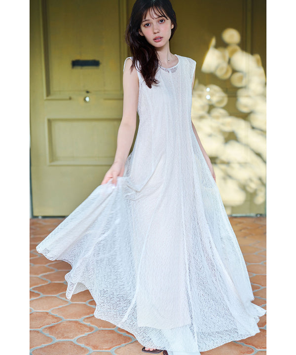 layered sleeveless lace dress