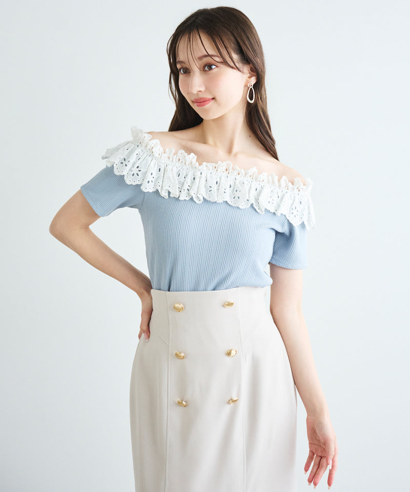 cotton lace off-the-shoulder top