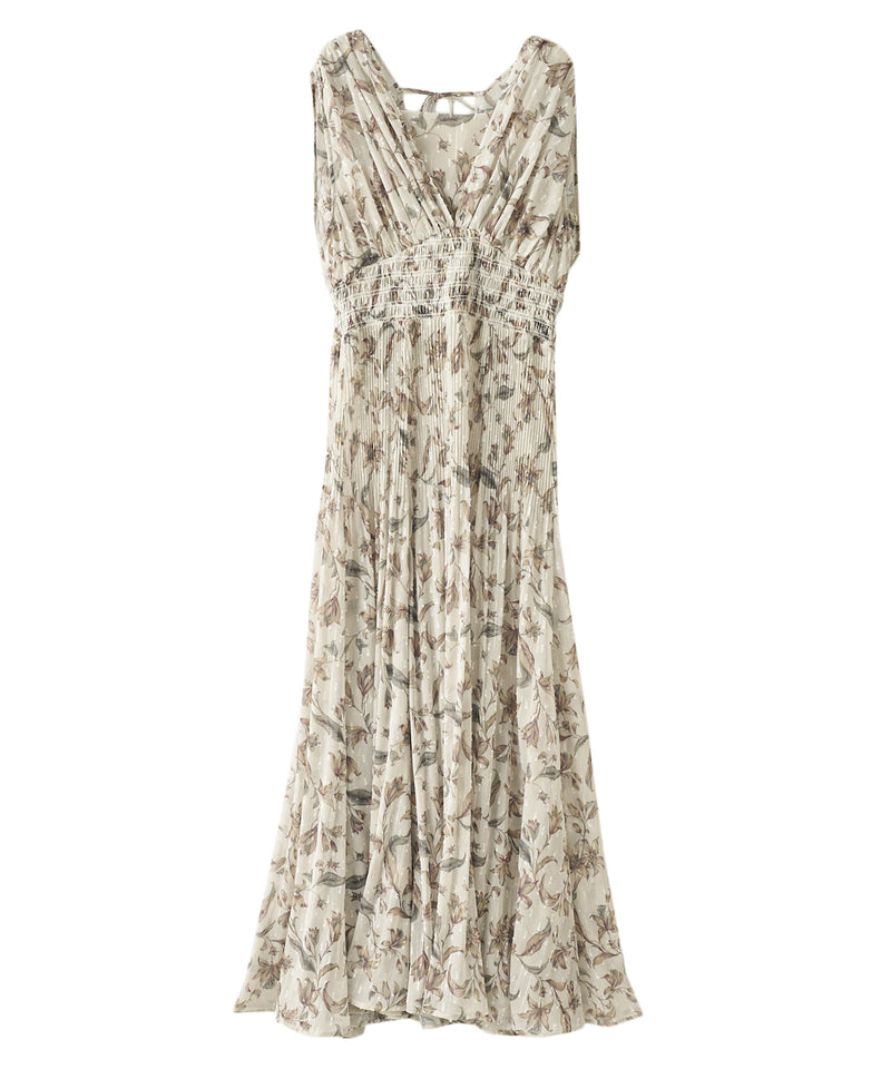 shoulder gathered flower print dress