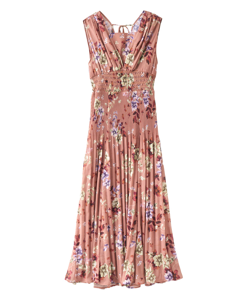 shoulder gathered flower print dress