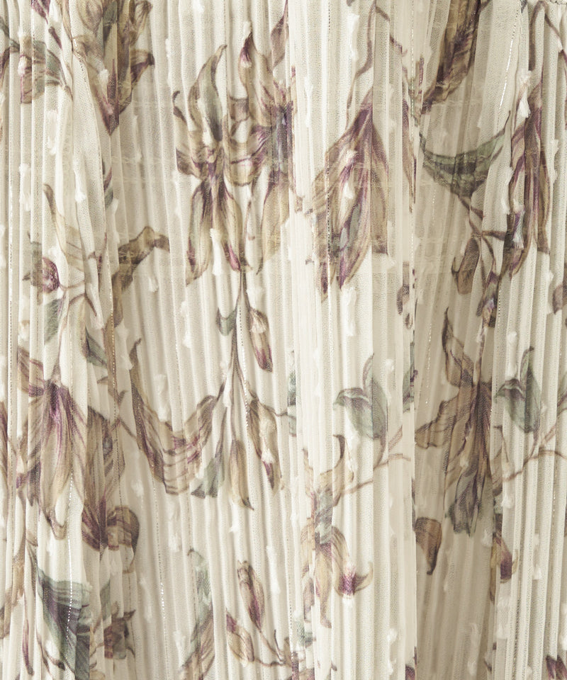 shoulder gathered flower print dress