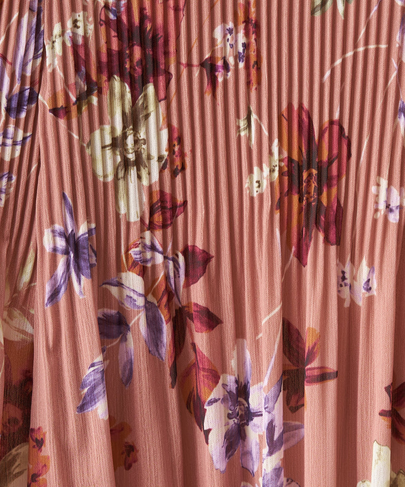 shoulder gathered flower print dress