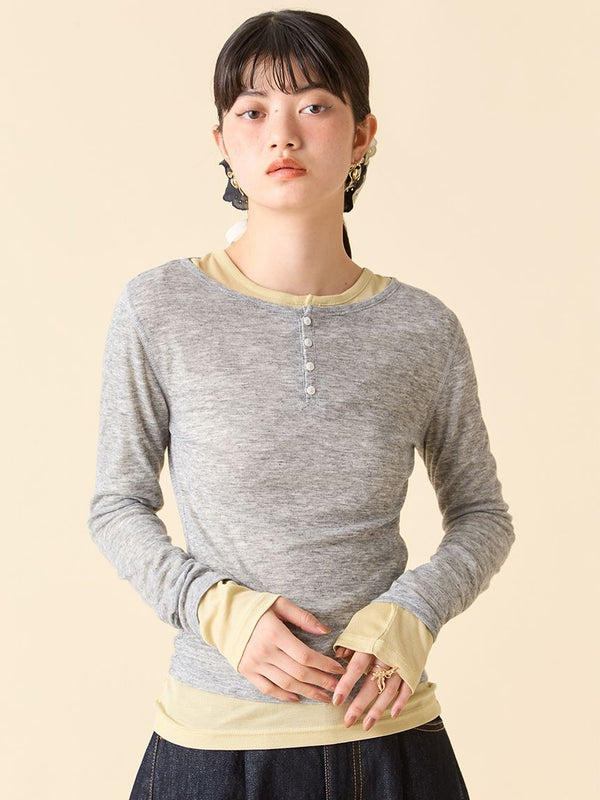wool-blend Henley layered top