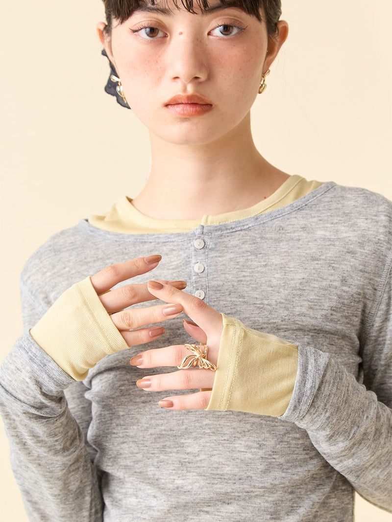 wool-blend Henley layered top