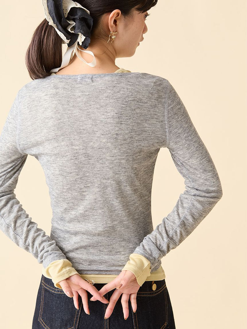wool-blend Henley layered top