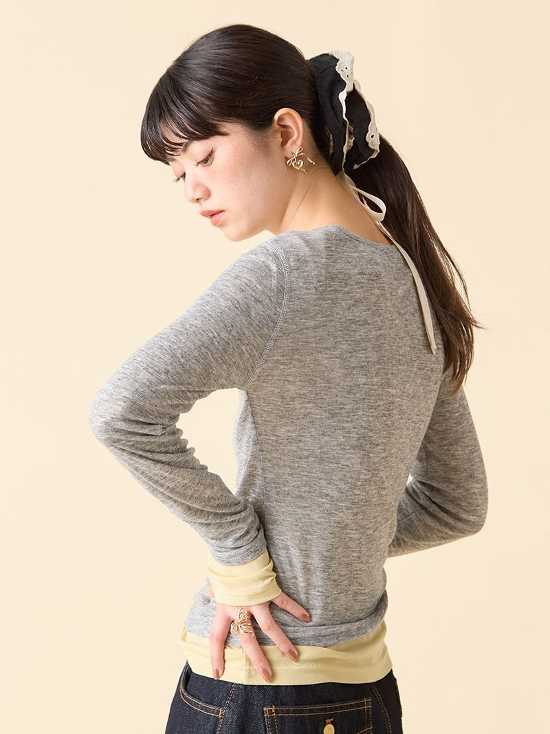 wool-blend Henley layered top