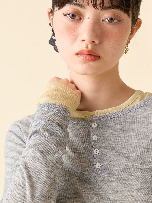 wool-blend Henley layered top