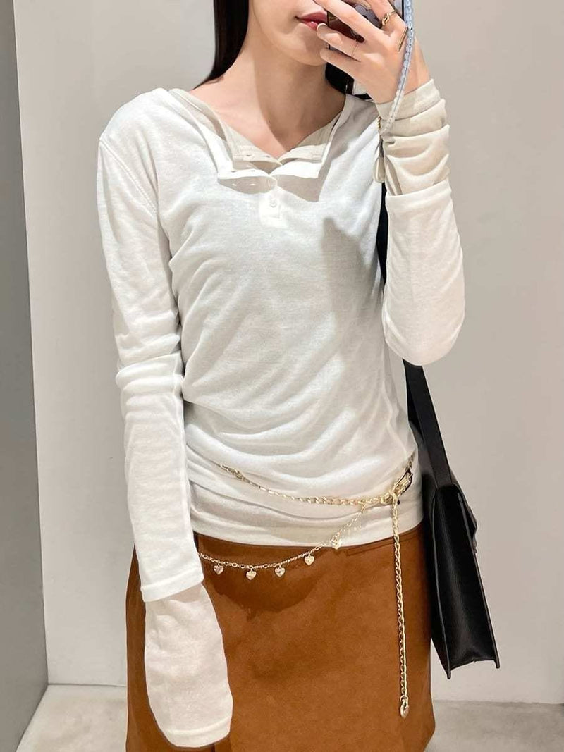 wool-blend Henley layered top