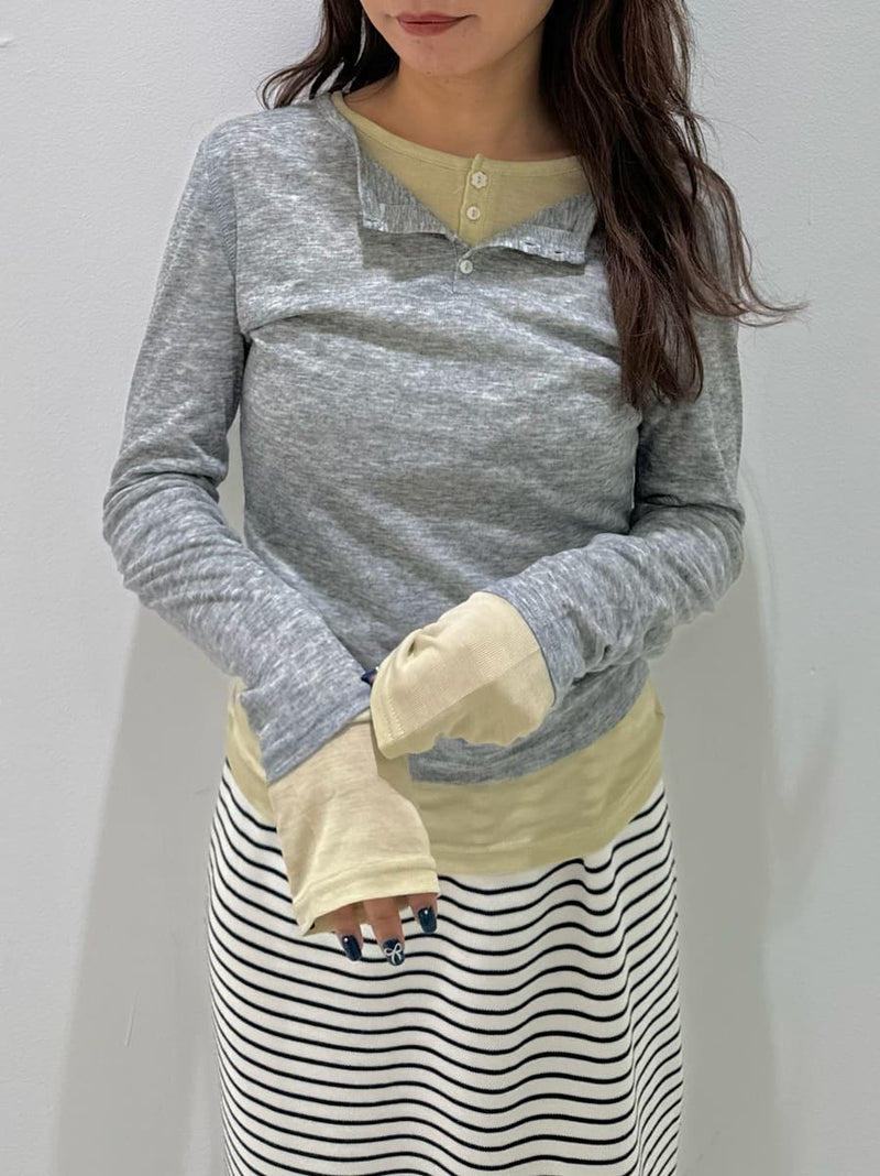 wool-blend Henley layered top
