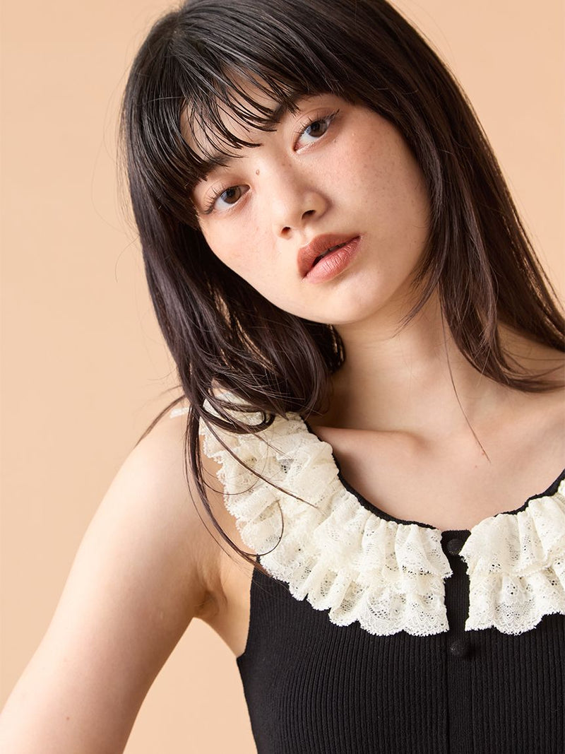 2way lace frill knit top