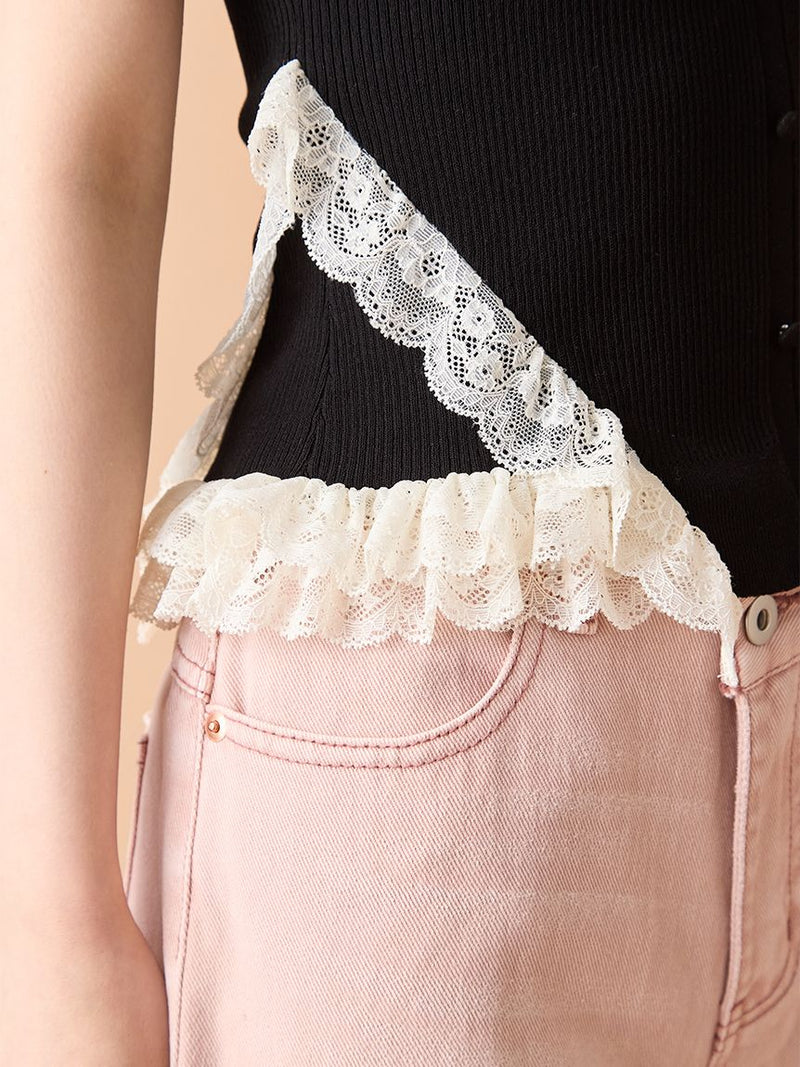 2way lace frill knit top