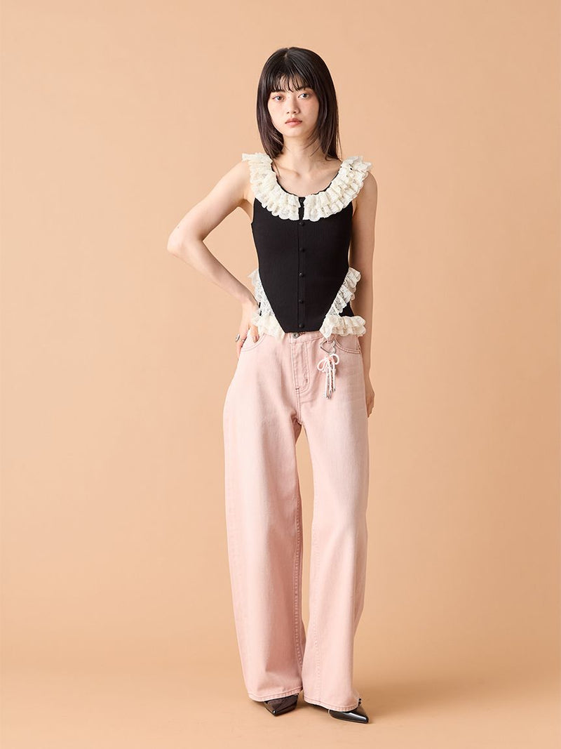 2way lace frill knit top