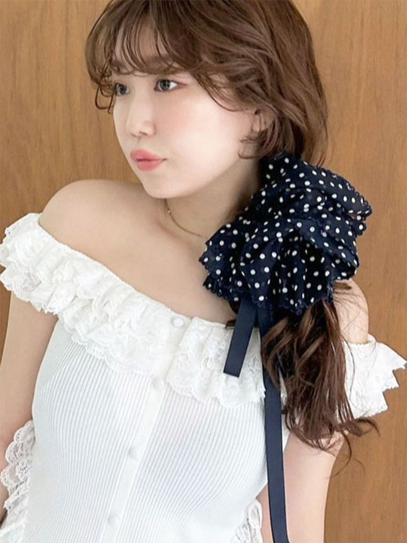2way lace frill knit top