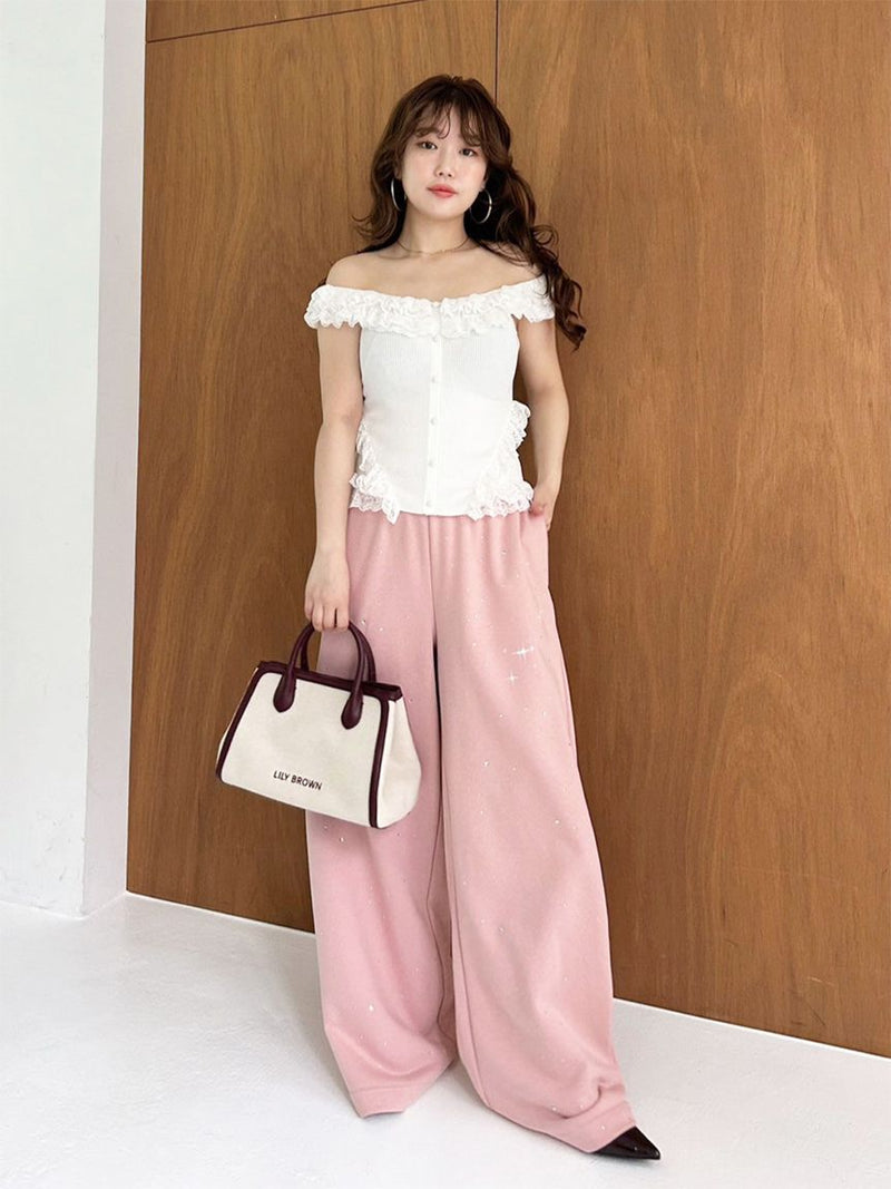 2way lace frill knit top