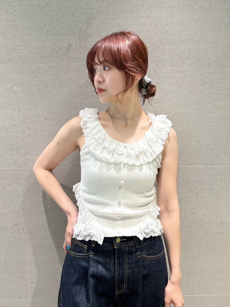 2way lace frill knit top