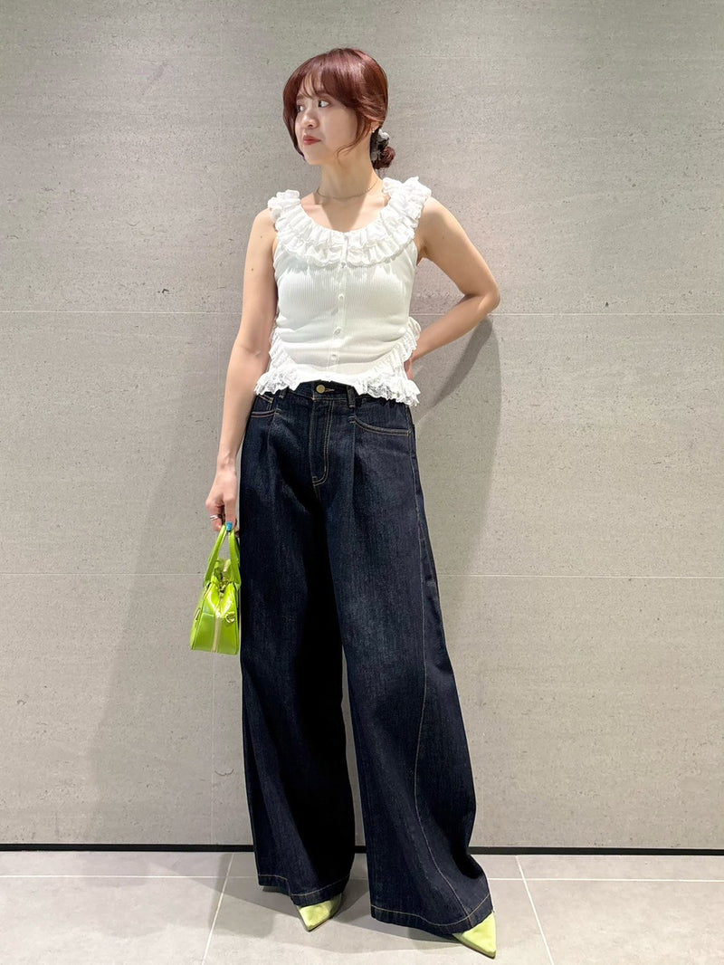 2way lace frill knit top