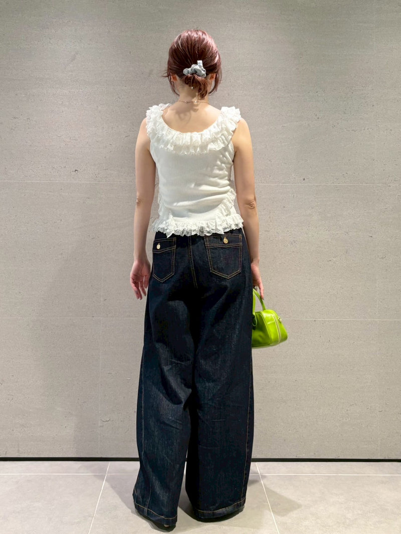 2way lace frill knit top