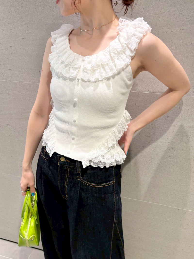 2way lace frill knit top
