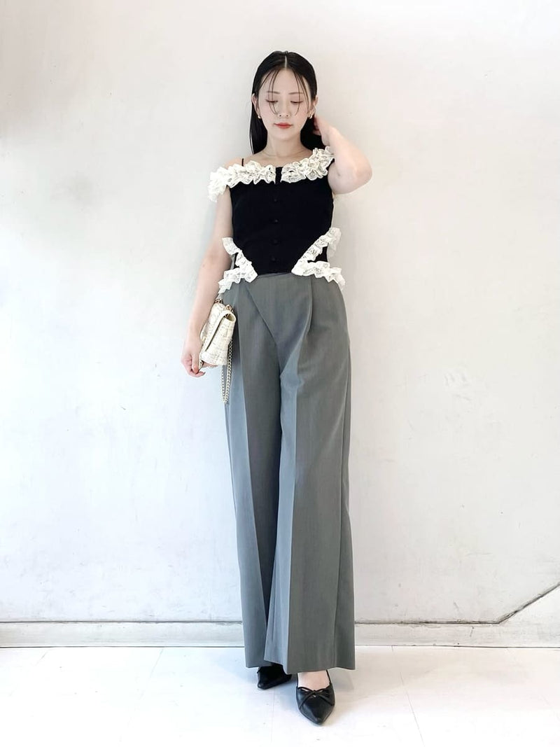 2way lace frill knit top