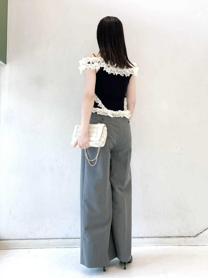 2way lace frill knit top