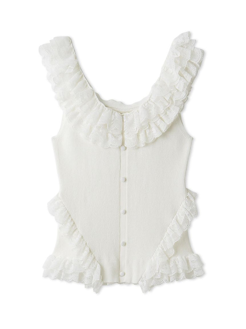 2way lace frill knit top