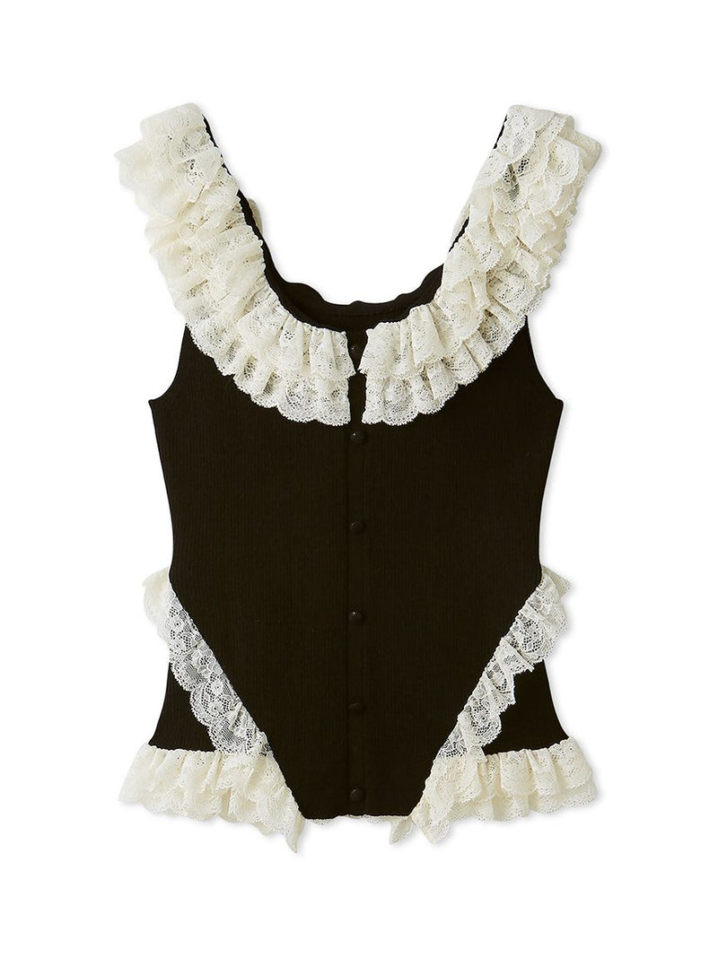 2way lace frill knit top