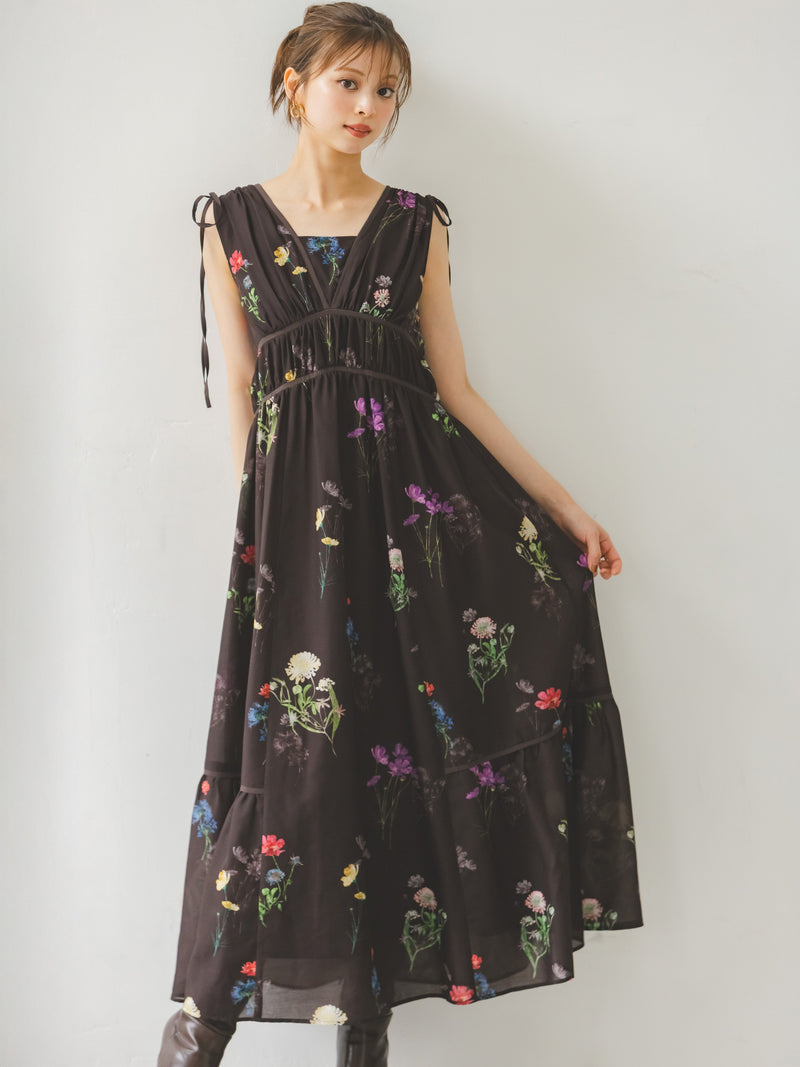 flower drawstring detail dress