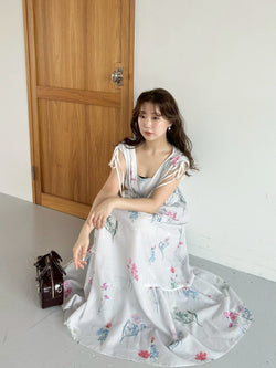 flower drawstring detail dress