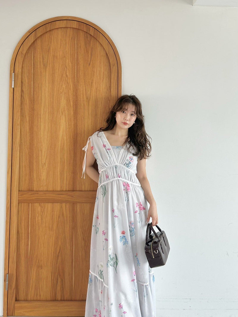 flower drawstring detail dress