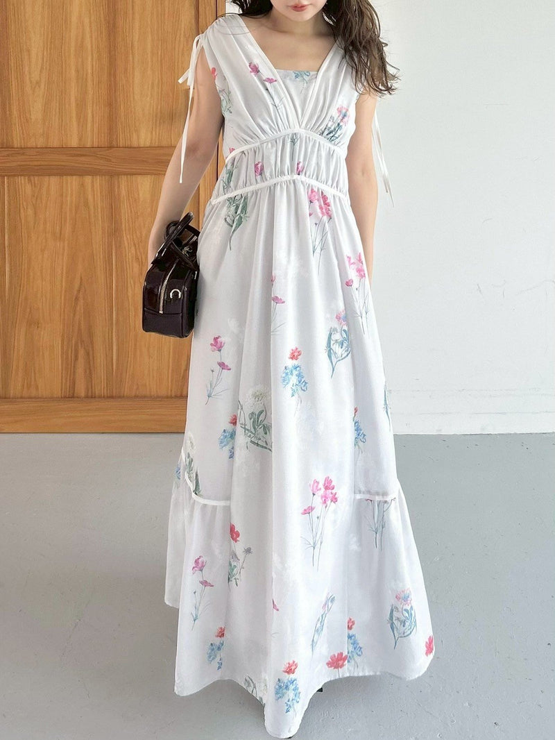 flower drawstring detail dress