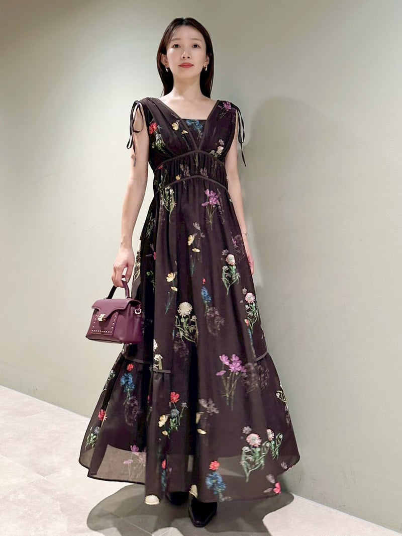 flower drawstring detail dress