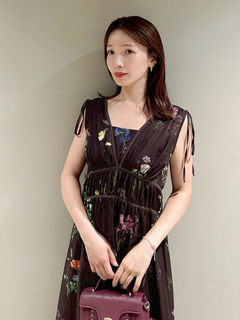 flower drawstring detail dress