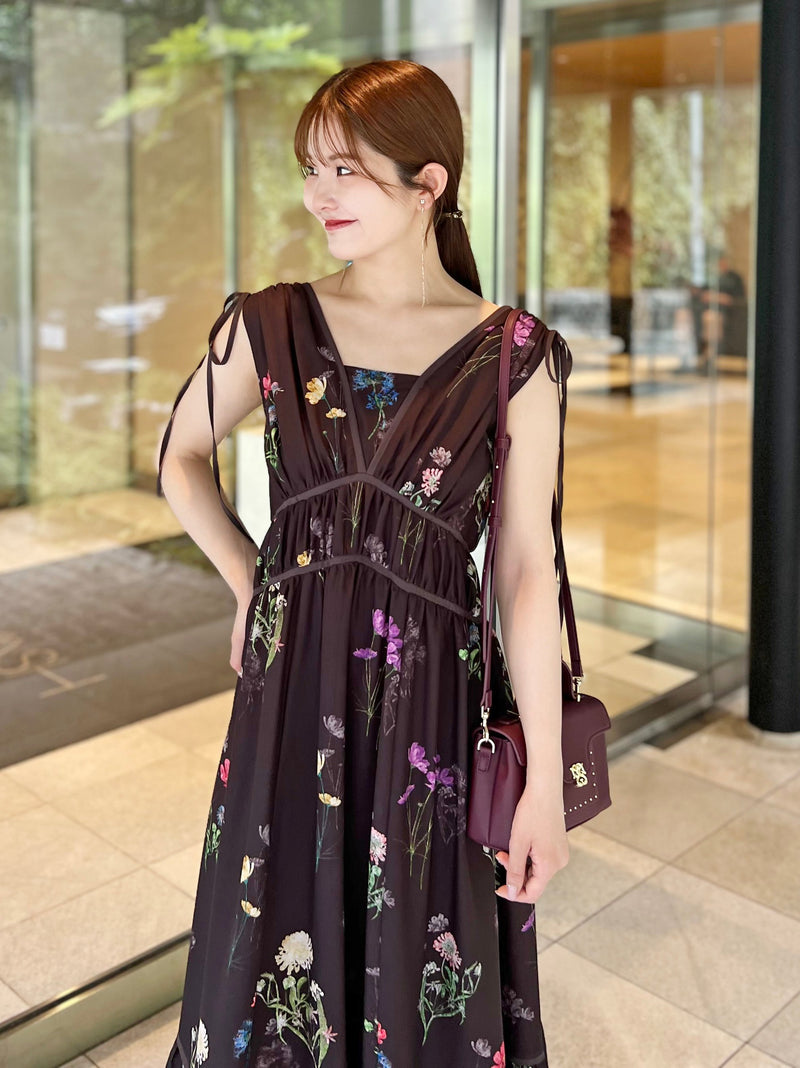 flower drawstring detail dress