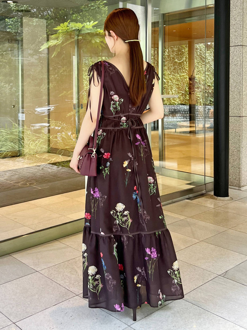 flower drawstring detail dress