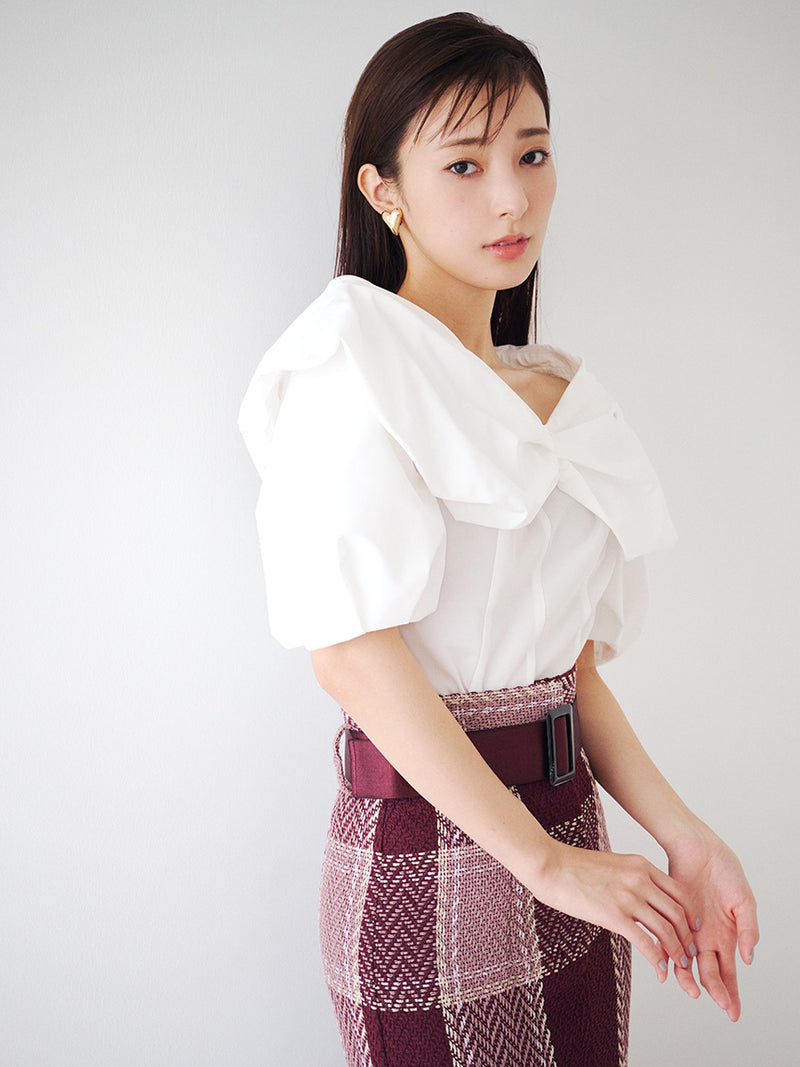 belted roving check tight skirt
