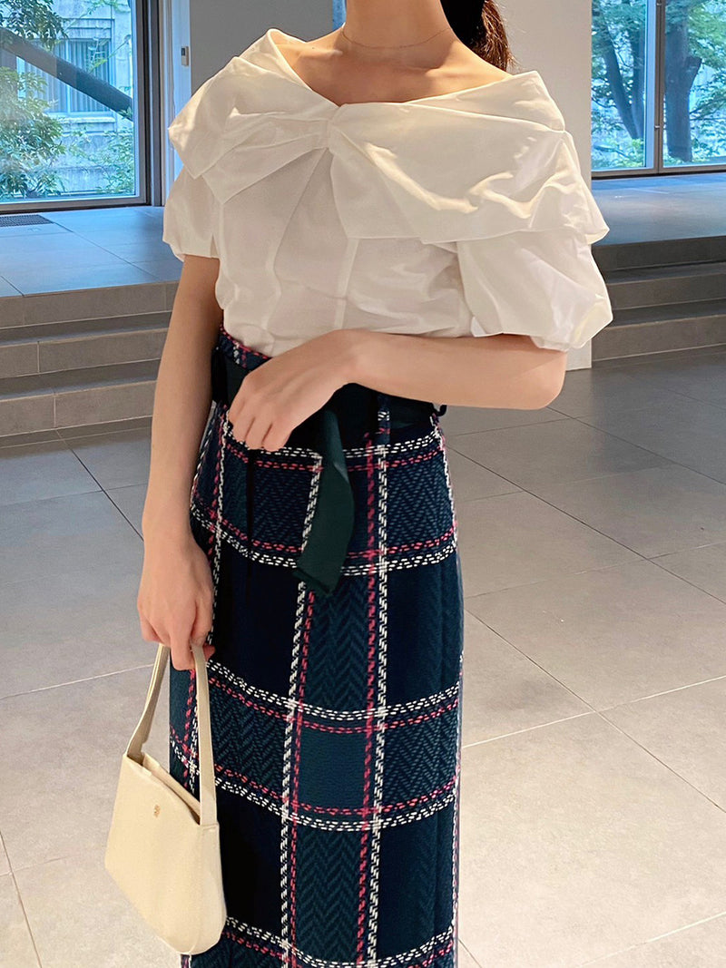 belted roving check tight skirt