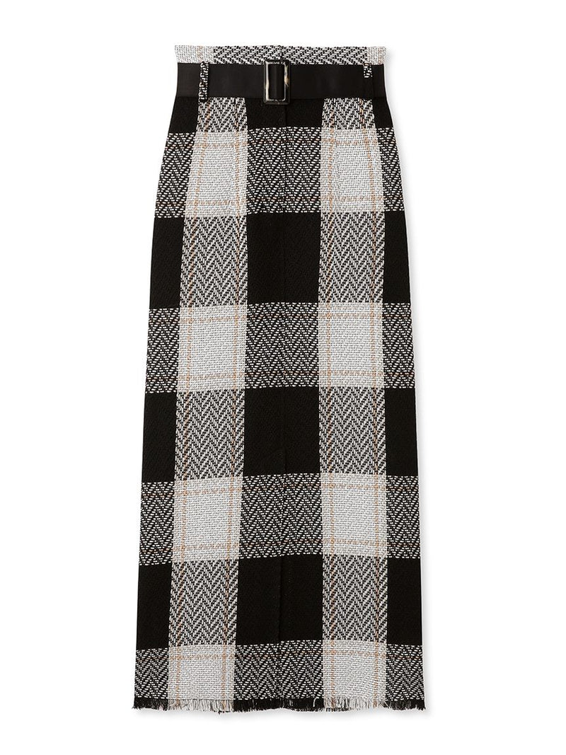 belted roving check tight skirt