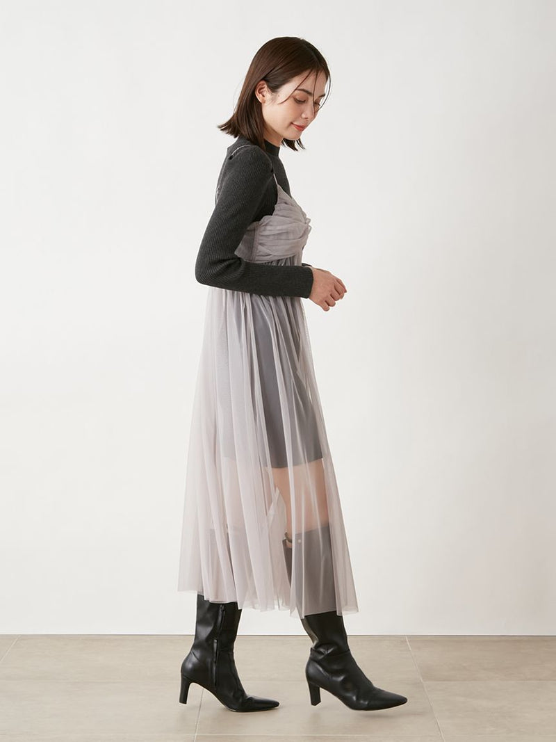 tulle cami x knit dress
