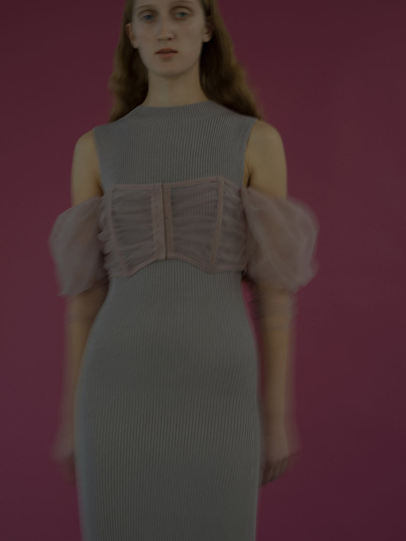 tulle with rib knit dress