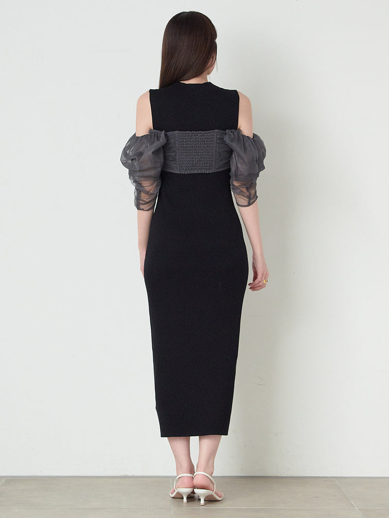 tulle with rib knit dress