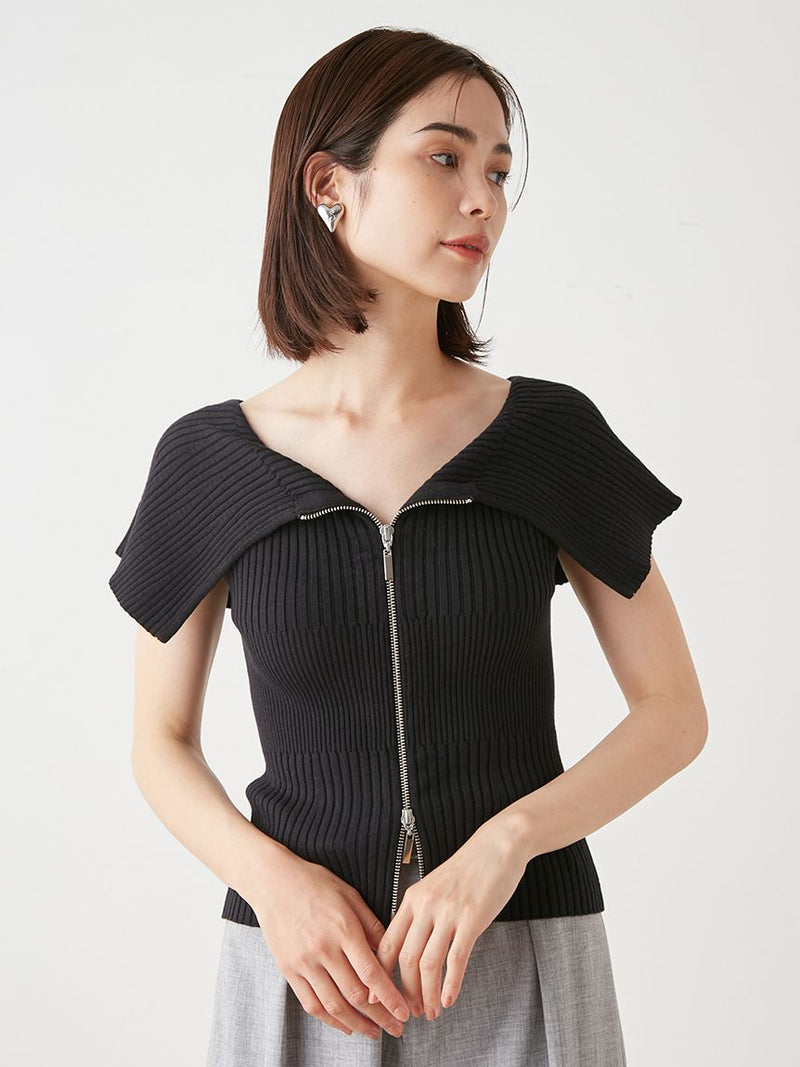 front zip design knit pullover